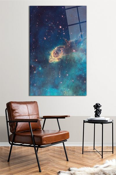 Vosevu Pictură verticală din sticlă Nebula Verde Albastru, Decor Modern, Decorare Perete Cadou, Sticlă Infransabilă