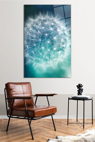Vosevu Pictură verticală din sticlă de păpădie turcoaz, decor modern pentru birou, decorare de perete pentru cadou Sticlă irezistibilă