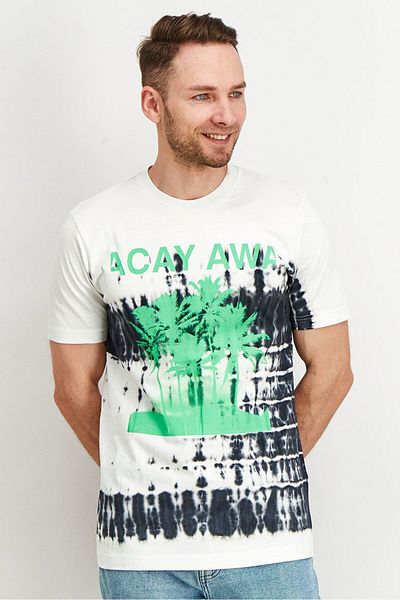 Diesel Men Crew Neck Short Sleeves Printed T-shirt, White