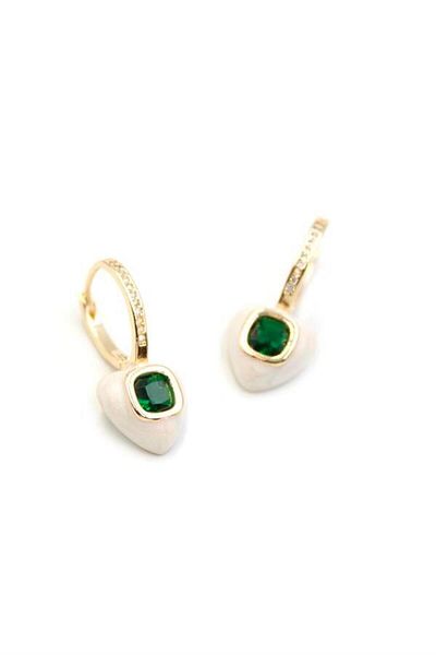 Royaleks Enameled Heart Earrings - Green