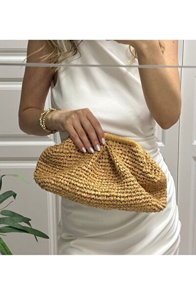 Handmade Anneler Günü Özel Hediye Burslu Hasır Bej Örme Içi Astarlı Clutch El...
