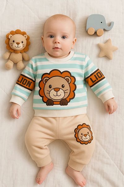 Babydonat طقم من قطعتين بنمط أسد للأطفال الأولاد مصنوع من القطن بنسبة 100%
