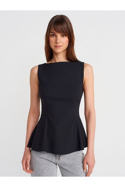Dilvin 50281 Peplum Top-Black