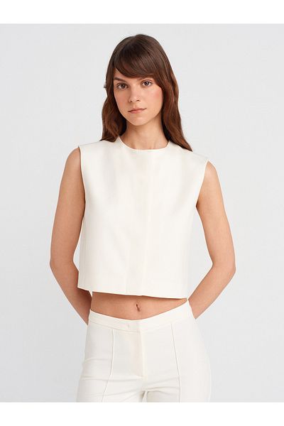 Dilvin 60586 Short Vest with Hidden Snaps-Ecru