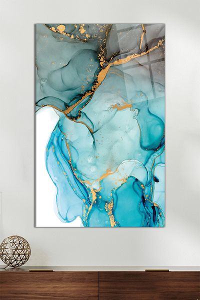 Vosevu Masa de sticlă verticală cu aspect de marmură albastră, decor modern pentru birou, decorare de perete pentru cadou Sticlă irezistibilă