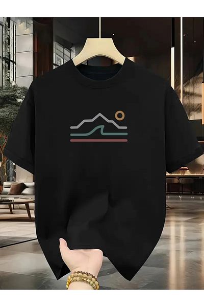 uyguntarz Unisex Sunny Mountain Design Printed Tshirt