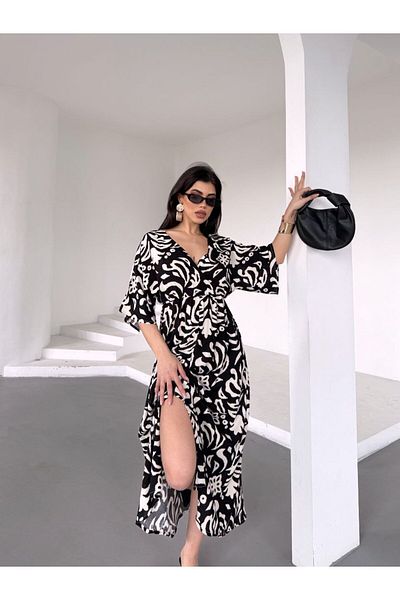 BLUSS Rochie de vară din viscoză în stil boem pentru femei - cu fante și modele