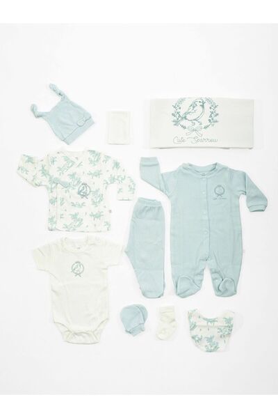 Bibaby Organik Serçe Desenli 10'lu Hastane Çıkış Seti