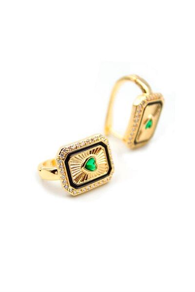 Royaleks Heart Jewelled Earrings - Green