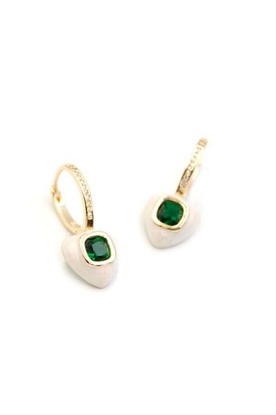Royaleks Enameled Heart Earrings - Green