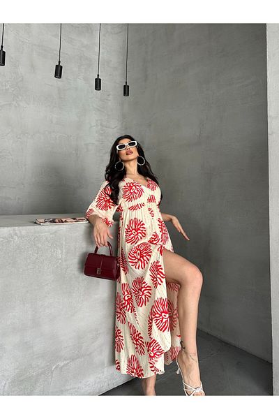 BLUSS Γυναικείο καλοκαιρινό φόρεμα βισκόζης σε μποέμικο στυλ - με σκίσιμο και σχέδιο