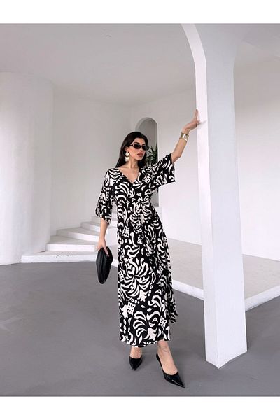 BLUSS Rochie de vară din viscoză în stil boem pentru femei - cu fante și modele