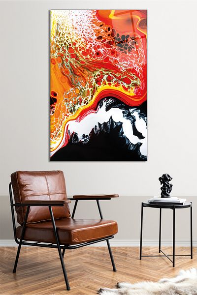 Vosevu Red Black Abstract Vertical Glass Painting, Modern Home Office Decor, Gift Wall Decoration Shatterproof Glass