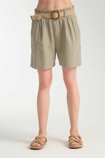 İLKCET MODA Linen Blend Women's Shorts with Belt