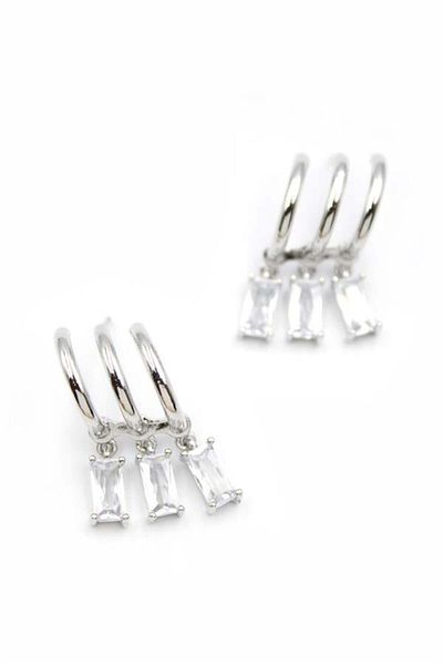 Royaleks Large Baguette Stone Earrings - Silver