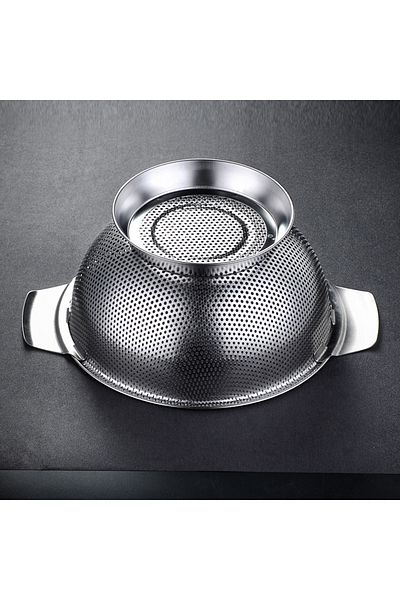Vadi Rocco Silver Stainless Steel Colander Mixing Bowl Salad Pasta Vegetable Fruit Strainer 22.5 cm