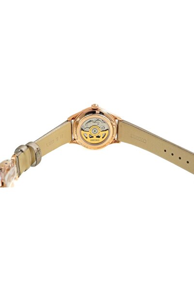 Seiko Watch for Women, Japanese Automatic Movement, Analog Display, Champagne Faux Leather Strap-SRP