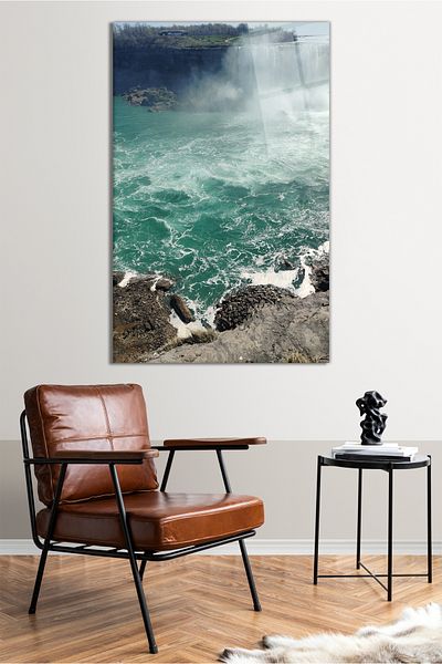 Vosevu Pictură verticală pe sticlă cu cascadă și stânci, decor modern pentru birou, decorare de perete pentru cadou, sticlă rezistentă la spargere