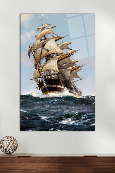 Vosevu Navă cu vele în valuri Pictură verticală pe sticlă, decor modern pentru birou, decorare de perete cadou