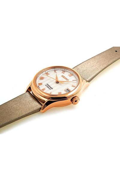 Seiko Watch for Women, Japanese Automatic Movement, Analog Display, Champagne Faux Leather Strap-SRP