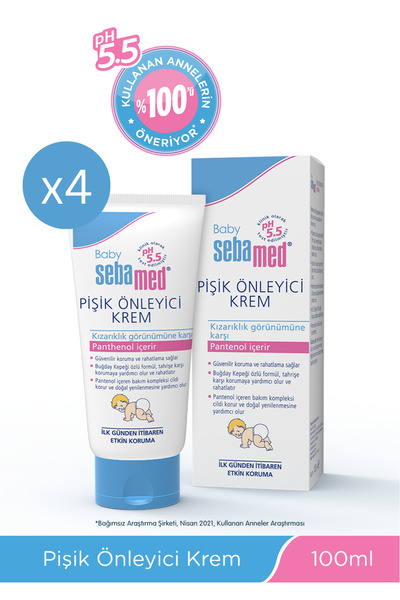 Sebamed Baby pH5.5 Yoğun Nemlendirici Pantenol İçerikli Koruyucu Bebek Pişik Önleyici Krem 100 ml - 4 Adet