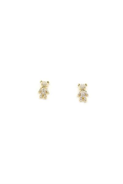 Royaleks Silver Needle Teddy Bear Earrings - Gold