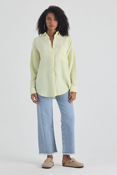 macharel jeans Women's Yellow Oversize Basic Cotton Shirt
