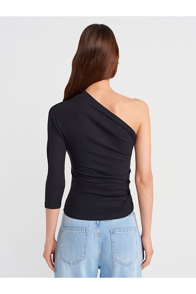 Dilvin 31842 Pleat Detailed Asymmetrical Ball-Black