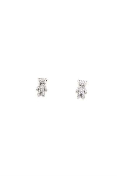 MR RZN STORE Silver Needle Teddy Bear Earrings - Silver