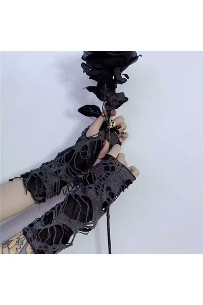 VEGAROKS Punk Gothic Y2K Fingerless Ripped Gloves Imported