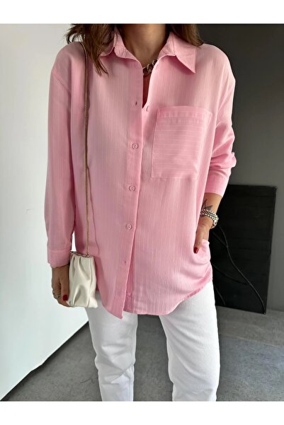 QİMYA BUTİK EGZOTİK ASORTİK Kadın Çizgili Yandan Cepli Oversize Tunik GÖMLEK