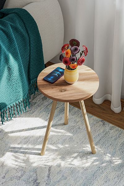 interGO 1 Pieces Coffee Table Wooden Legs Round - Atlantic Pine Pattern