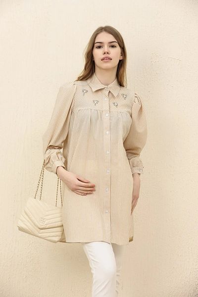 İKLİM LİFE Striped Tunic with Stones on the Chest