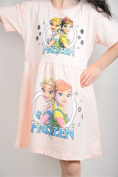 KİDSPİTİRCİK Girl's Powder Frozen Elsa Printed Combed Cotton Dress (100% Cotton)