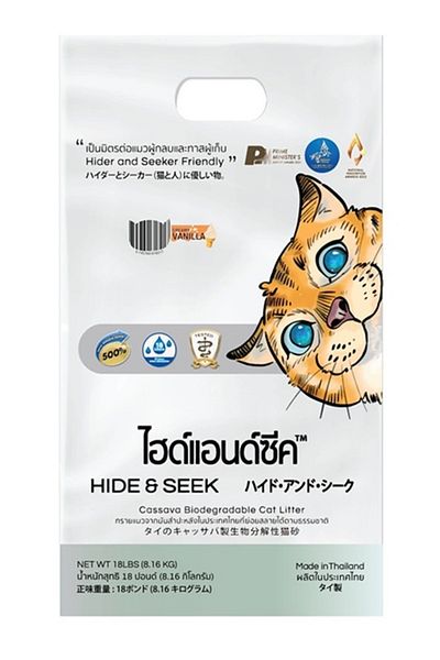 Hide & Seek رمل قطط من الكاسافا. قابل للتحلل الحيوي والتخلص منه في المرحاض. بنكهة الفانيليا (٨.١٦ كجم - ١٨ رطل). صُنع في تايلاند.
