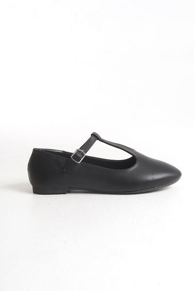 Moda Değirmeni Balerini clasici cu talpă anti-alunecare pentru femei cu piele neagră MD1001-111-0001
