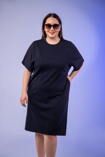 Roxxlen 210105 Γυναικείο φόρεμα με λαιμόκοψη με τσέπες μαύρο