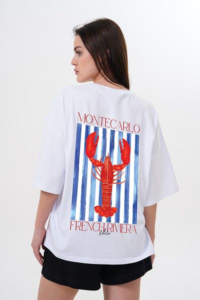JANSO GROUP -Women's Lobster Printed Tshirt Oversi̇Ze Large Size Cotton