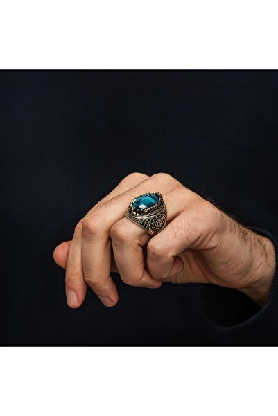 ALYANSEVİM Fetih Koleksiyonu Kurt Başı Mavi Taşlı 925 Gümüş Yüzük