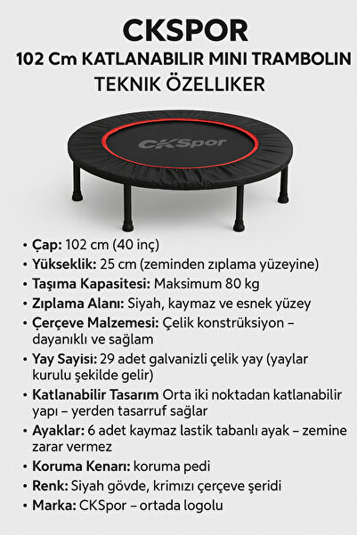 CKSpor 102 Cm (40 Inç ) Trambolin Katlanabilir Kuruluma Hazır Trambolin Cks-67kt