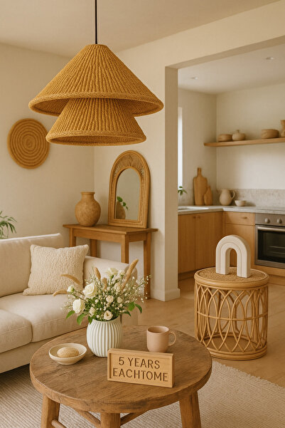 EACHTOME Doğal avize Bohem avize katlı avize kâğıt ip sarkıt avize rustik avize duy dahil