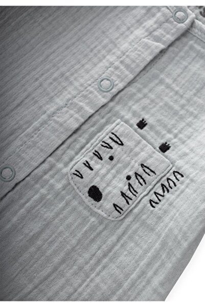 Cigit Zebra Embroidered Muslin Shorts Jumpsuit 0-3 Years Water Green