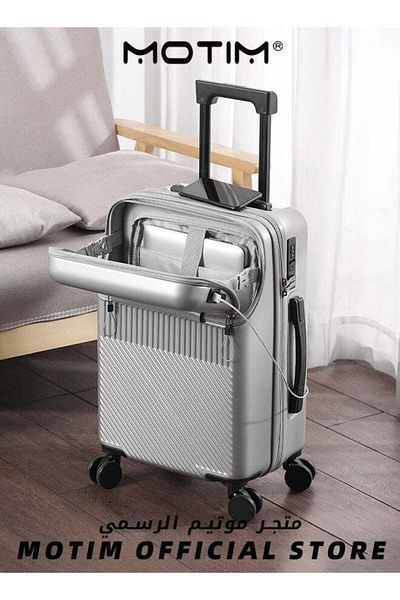 MOTIM Travel Luggage with Front Open Laptop Compartment Pocket and USB Port 24 inch