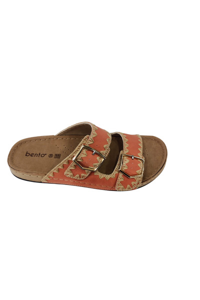 BENTO 41001 Tile Double Buckle Leather Women's Slippers