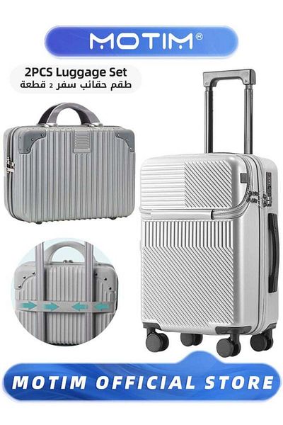 MOTIM 2pcs Boarding Carry-on Luggage Sets with Front Open Compartment Pocket and USB Port 14＋20inch