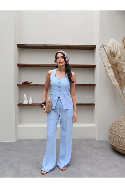 ESRAHELVACI Set pantaloni vestă cu guler pătrat