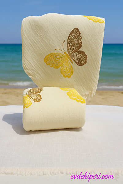 home of buldan Muslin Fabric Butterfly Patterned Cotton Peshtemal 100*180