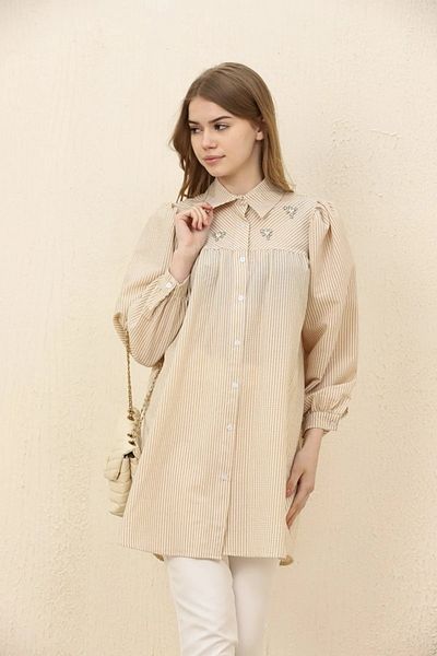 İKLİM LİFE Striped Tunic with Stones on the Chest