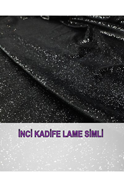 Kumaş Parça Чорний оксамит з блискітками (Ширина 110 см x Довжина 245 см)