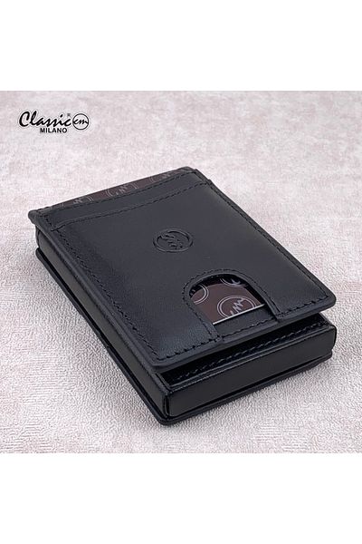 Classic Milano RFID Blocking Leather Card Holder for Men with Pop-Up Slot, ID Window & Magnetic Closure.